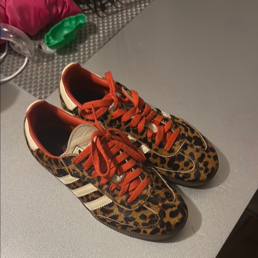 adidas Leopard Print Sneakers with Orange Accents